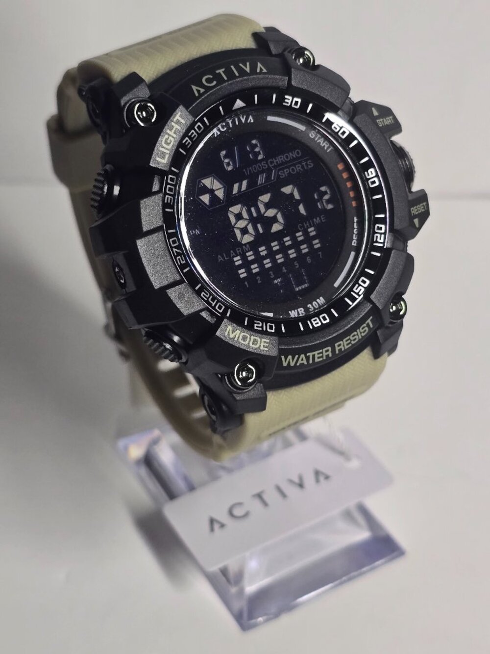 Activa Strike X Invicta Digital Men's Watch - 56mm, Beige, Black (ACW8020-002)